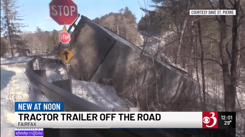 Cover Image for A tractor-trailer carrying a load of eggs went off the road